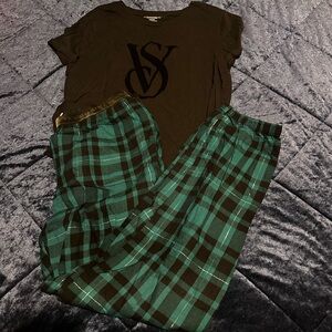 Victoria's Secret PJs Teal and Black Plaid Pants
